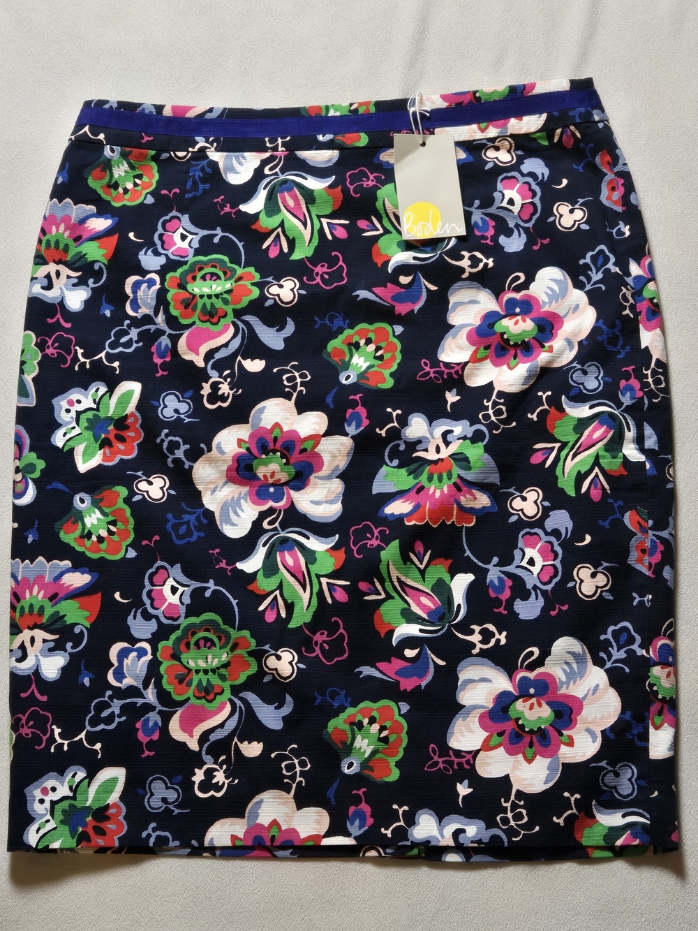 NWT Boden Multicolor Floral Pencil Skirt Navy Pink Purple Cotton 10R